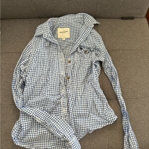 Vintage Abercrombie & Fitch kids White and Blue Plaid Shirt